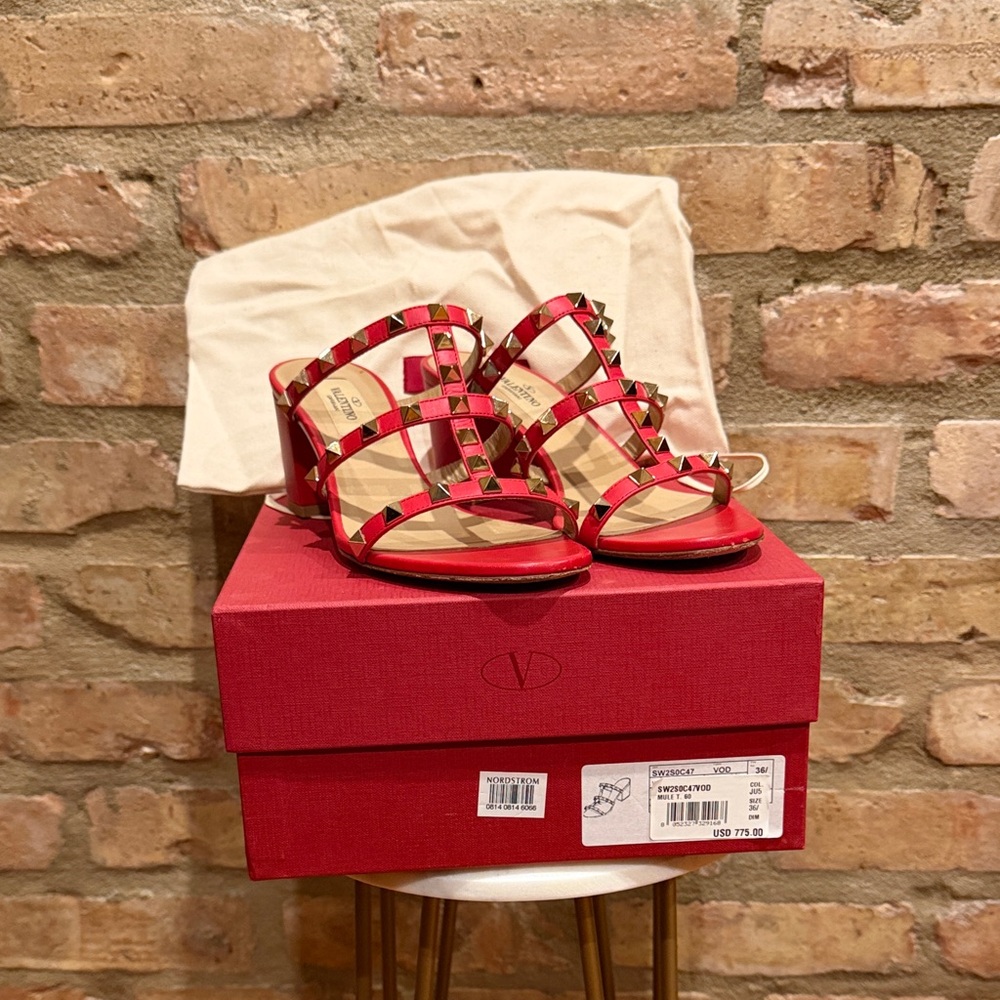 Valentino Red Strappy Heels with Studs